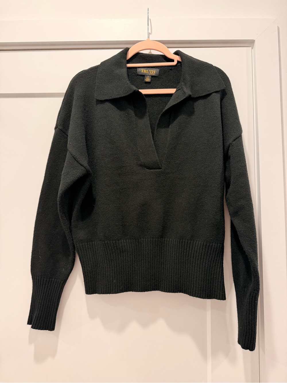 TRUTH Black V-Neck Collared Pullover Sweater